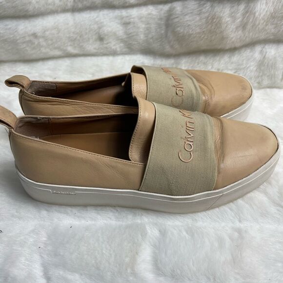 Calvin Klein Jacinta leather sand storm color platform slip on sneakers SZ9.5 - Picture 2 of 11